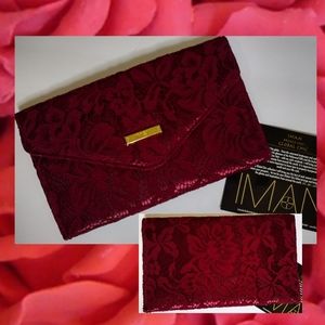 IMAN Burgundy Floral Lace Envelope Clutch New